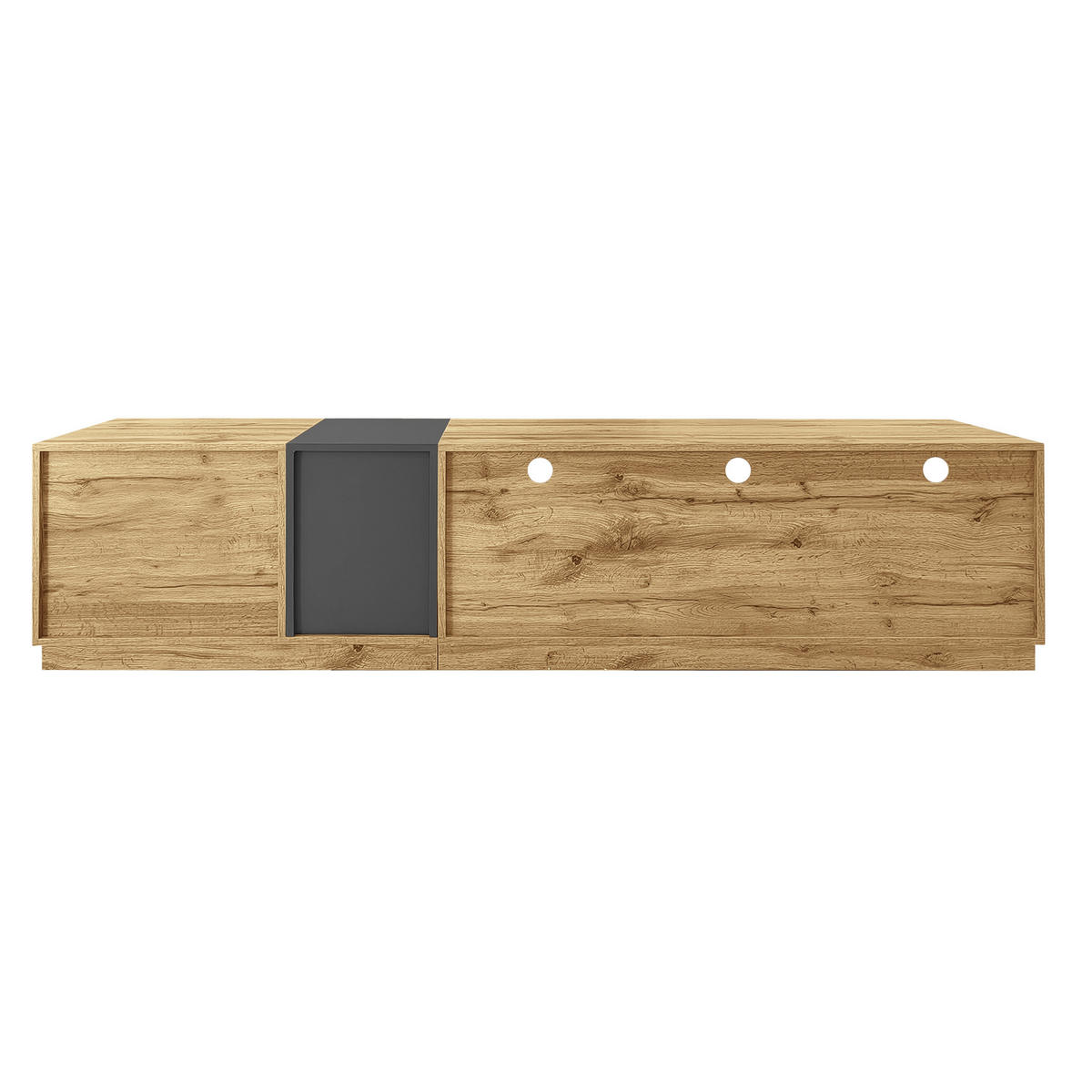 LOWBOARD in Naturfarben und Grau mit offenen Fächern und Kabelöffnungen für Wohnzimmer, B200/T45/H45 cm - Naturfarben/Grau, Holzwerkstoff/Metall (200/40/45cm) - STILVORA
