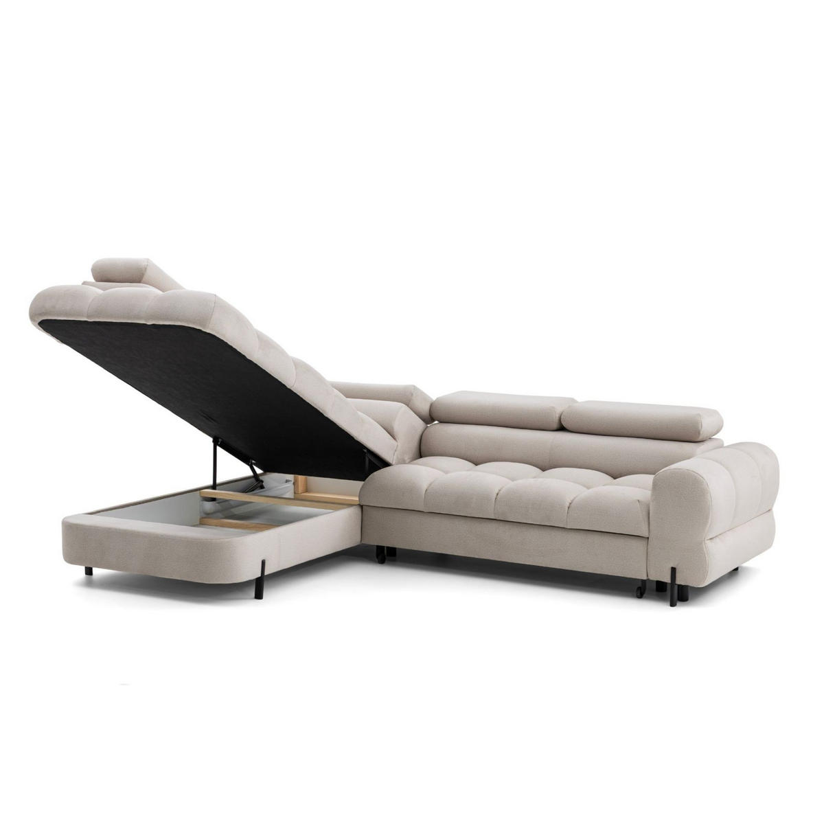 ECKSOFA BOWL L Links mit Schlaffunktion 125x195 Velours Creme - Creme/Schwarz, Holz/Textil (260/195cm) - Muffo