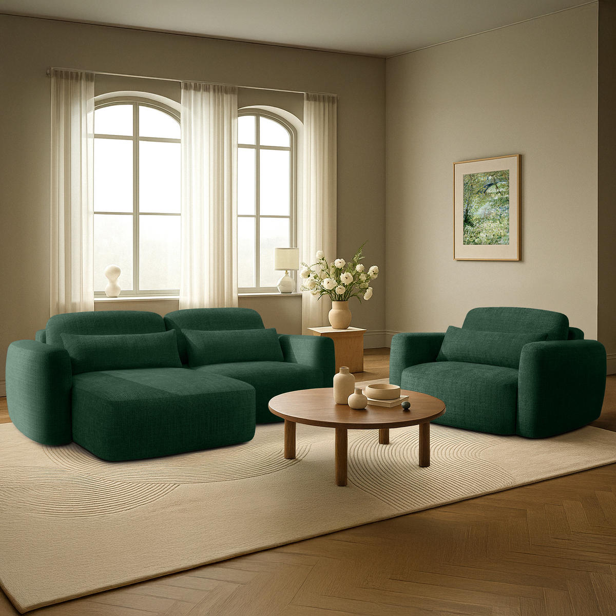 SITZGARNITUR ELOSA - Grün, Holz/Textil (245/85/165cm) - KONSIMO®