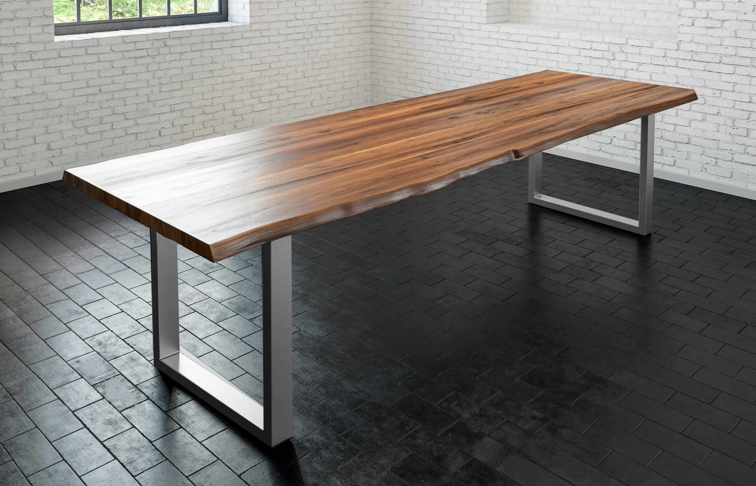 ESSTISCH LIAM - Silberfarben/Braun, Holz/Metall (100/240/74cm) - SAM