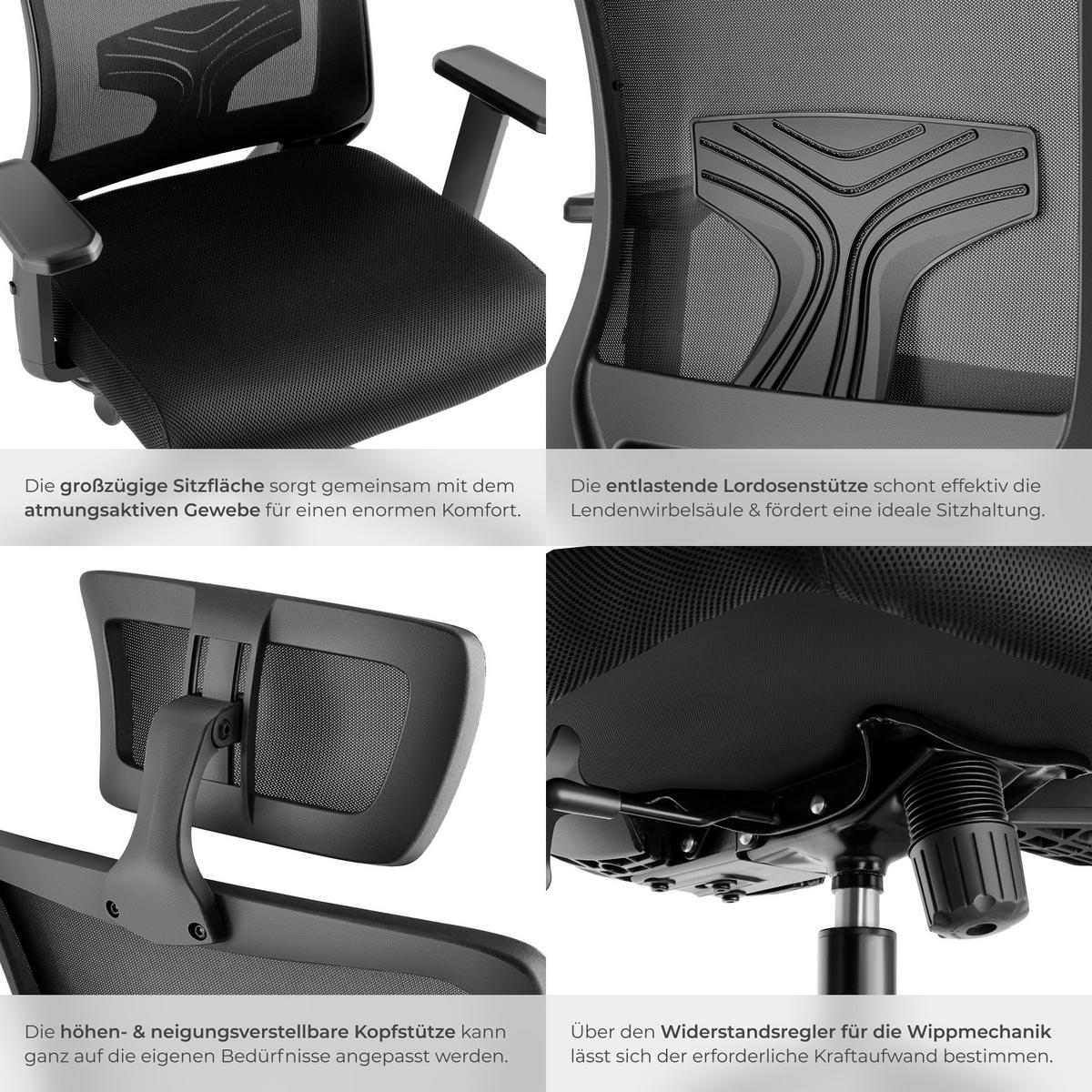 BÜROSTUHL Phoibe, stufenlos höhenverstellbar, schwarz - Schwarz, Kunststoff (71/130/67cm) - tectake