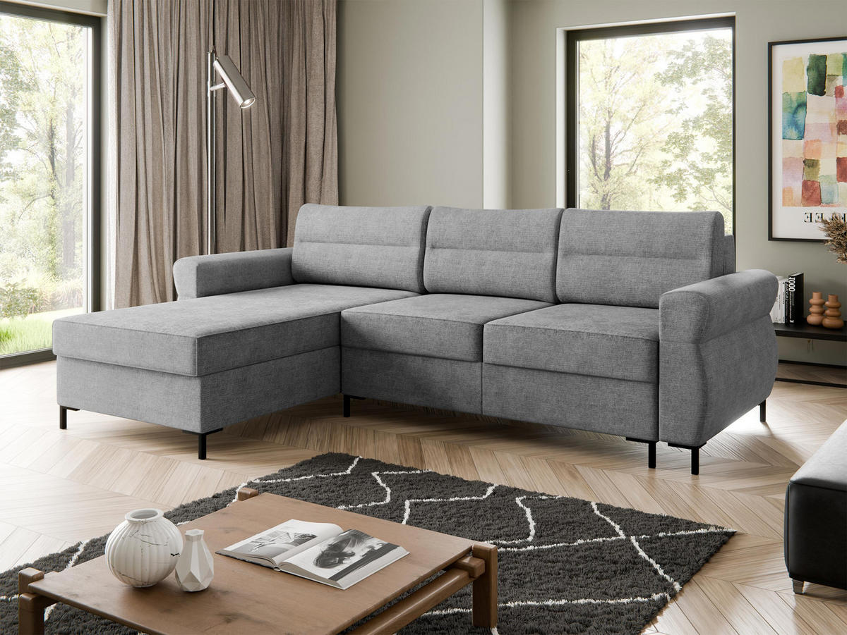 ECKSOFA Berne - Hellgrau/Schwarz, Holz/Kunststoff (258/170cm) - MIRJAN24