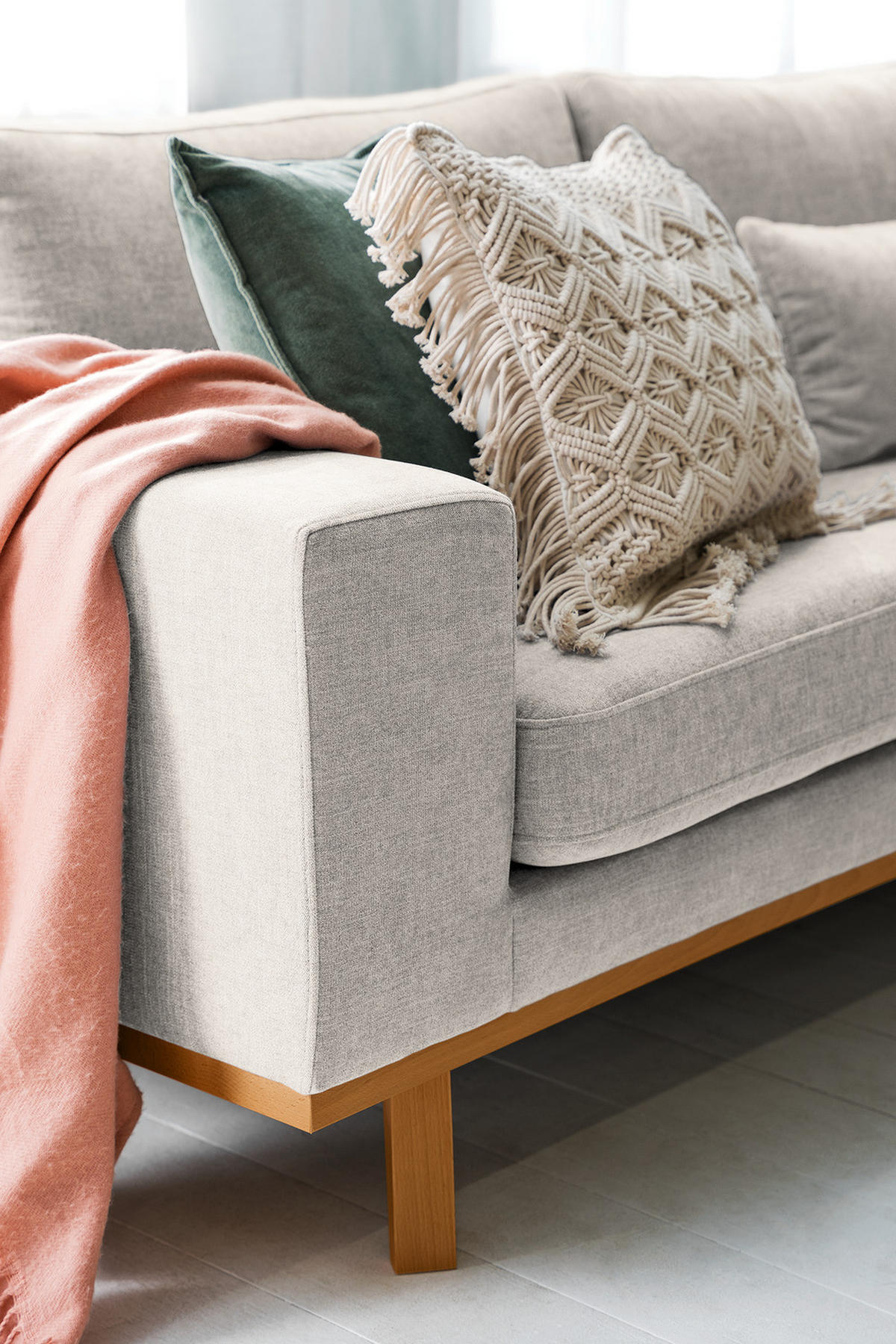 2-SITZER SOFA - Buchefarben/Grau, Buchenholz/Textil (197/81/88cm) - home24