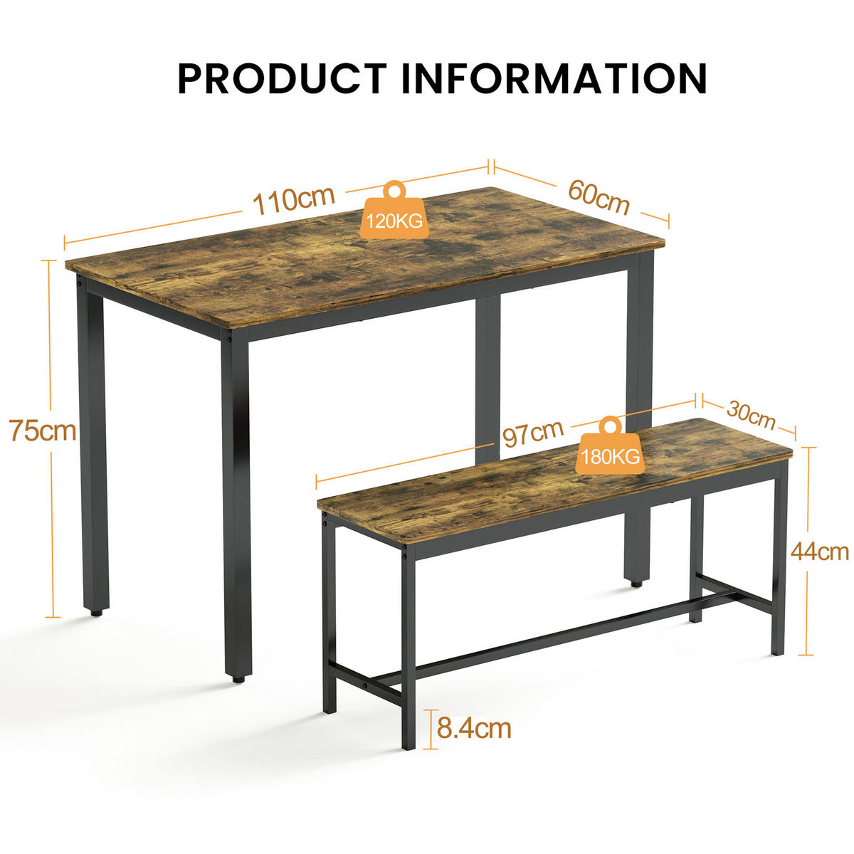 ESSGRUPPE DE-39327 4-teilig, mit 2 Bänken Braun - Braun, Holzwerkstoff (110/75/60cm) - ComfortXL