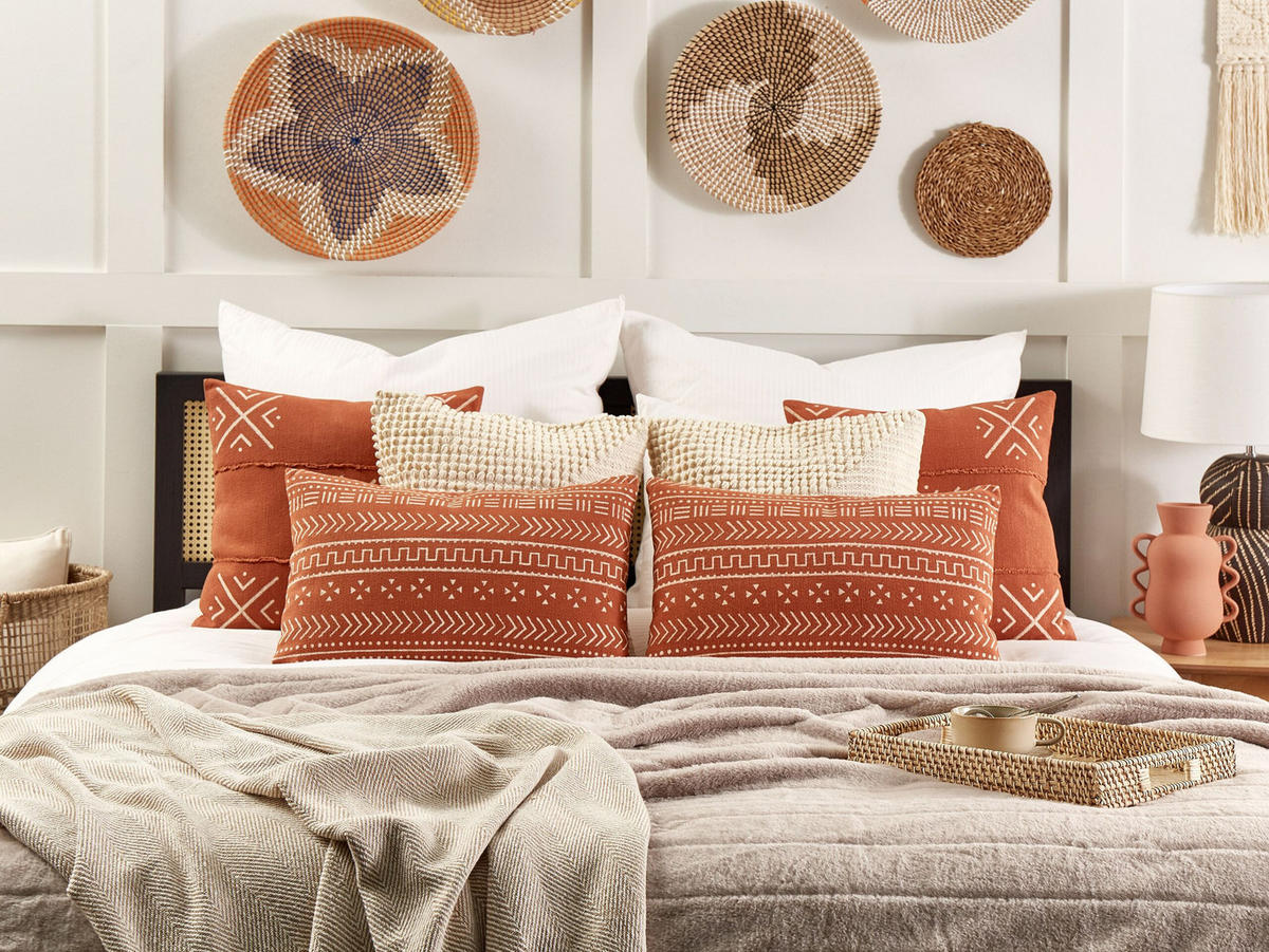 DEKOKISSEN 2er-Set Orange 55/35 cm Orlaya - Orange, Naturmaterialen/Textil (55/35cm) - Beliani