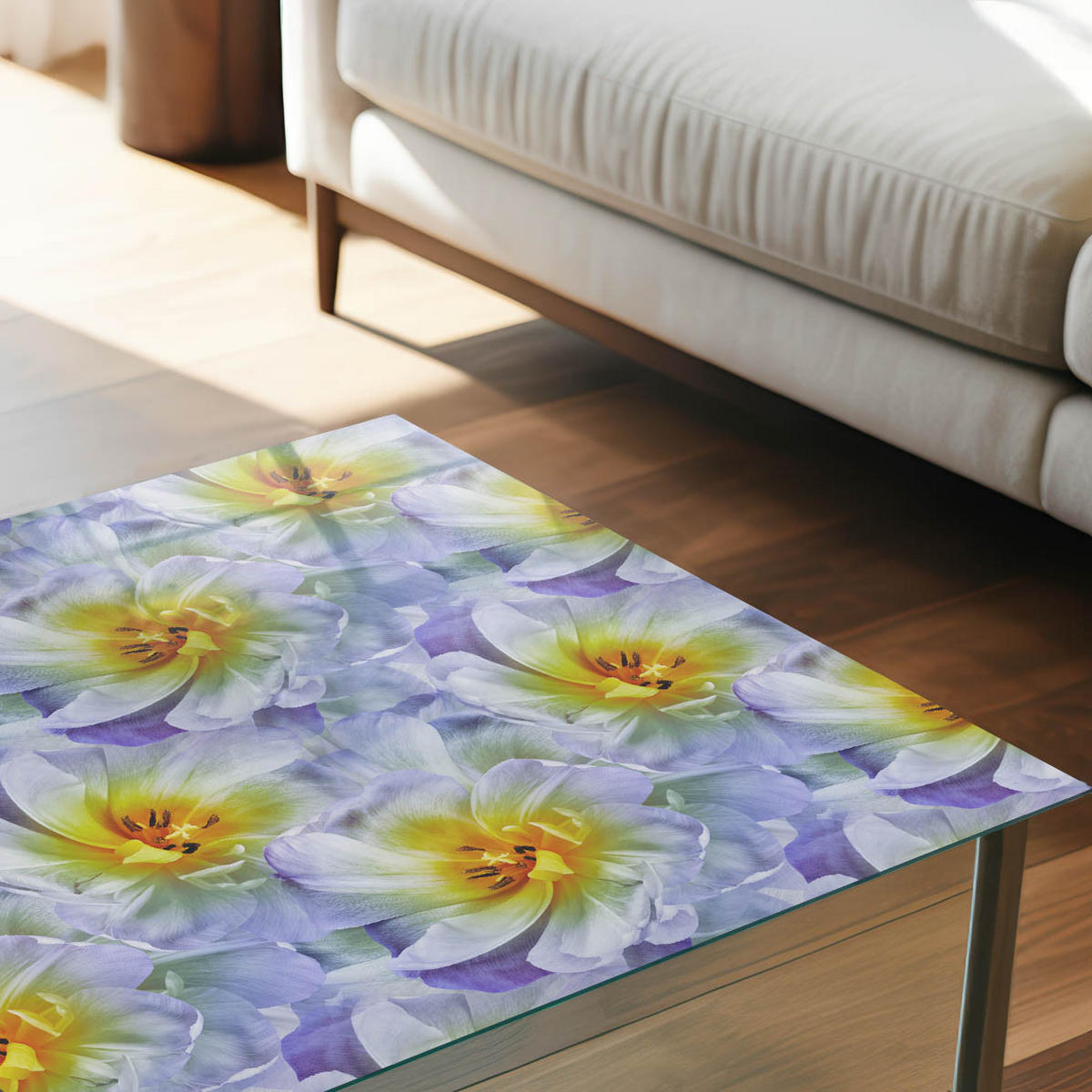 GLASPLATTE 80x60 cm – Blumenmuster - Beige, Glas (0.4/80/60cm) - ArtPrintCave