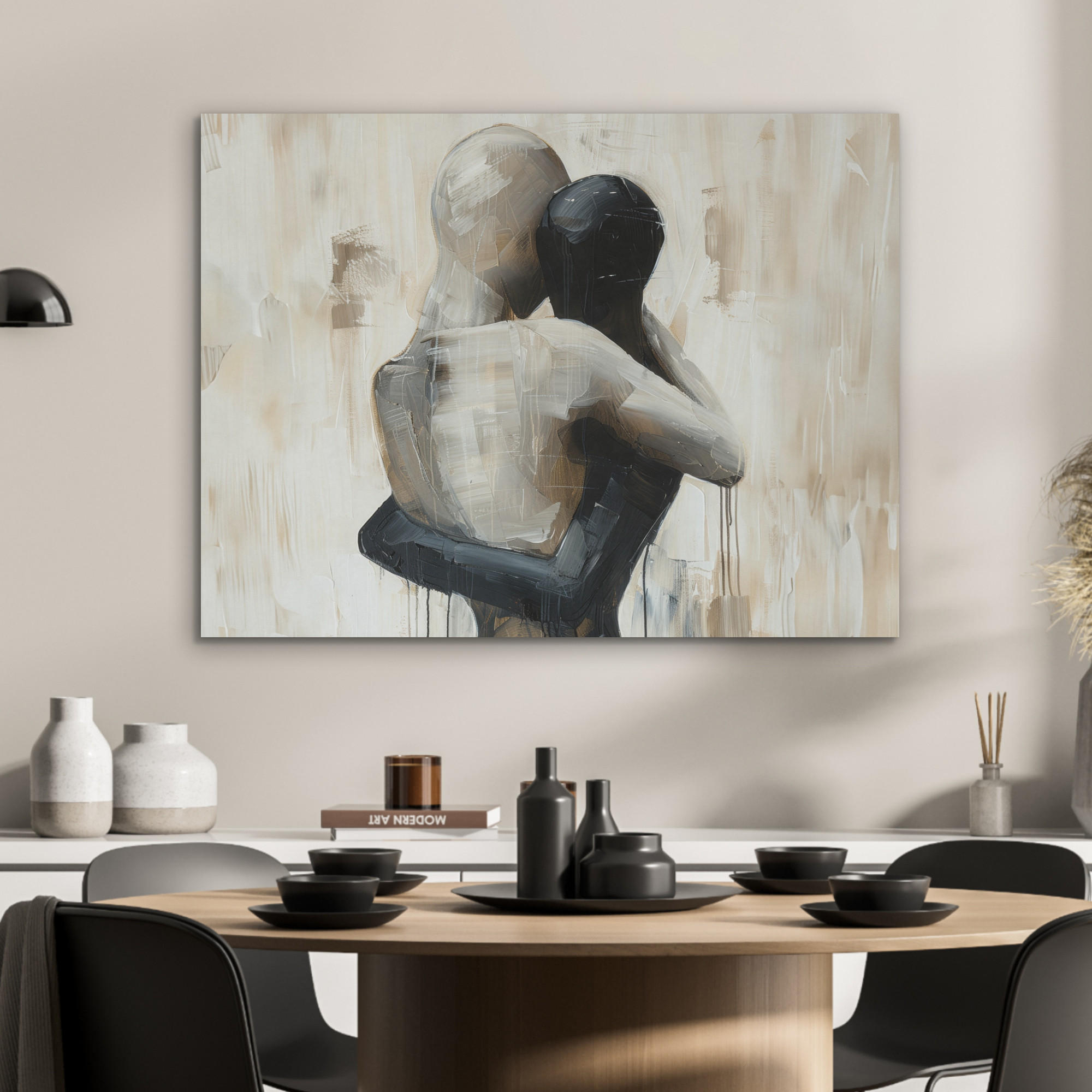 AKUSTIKPANEEL Abstrakt - Liebe - Schwarz und weiß - Modern 80x60 cm - Schwarz, Textil (80/0.9/60cm) - MuchoWow
