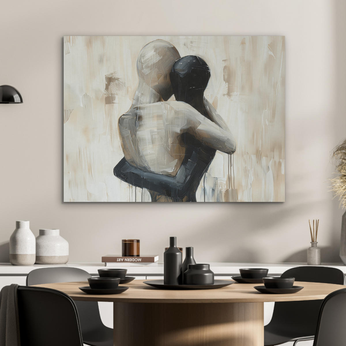 AKUSTIKPANEEL Abstrakt - Liebe - Schwarz und weiß - Modern 80x60 cm - Schwarz, Textil (80/0.9/60cm) - MuchoWow