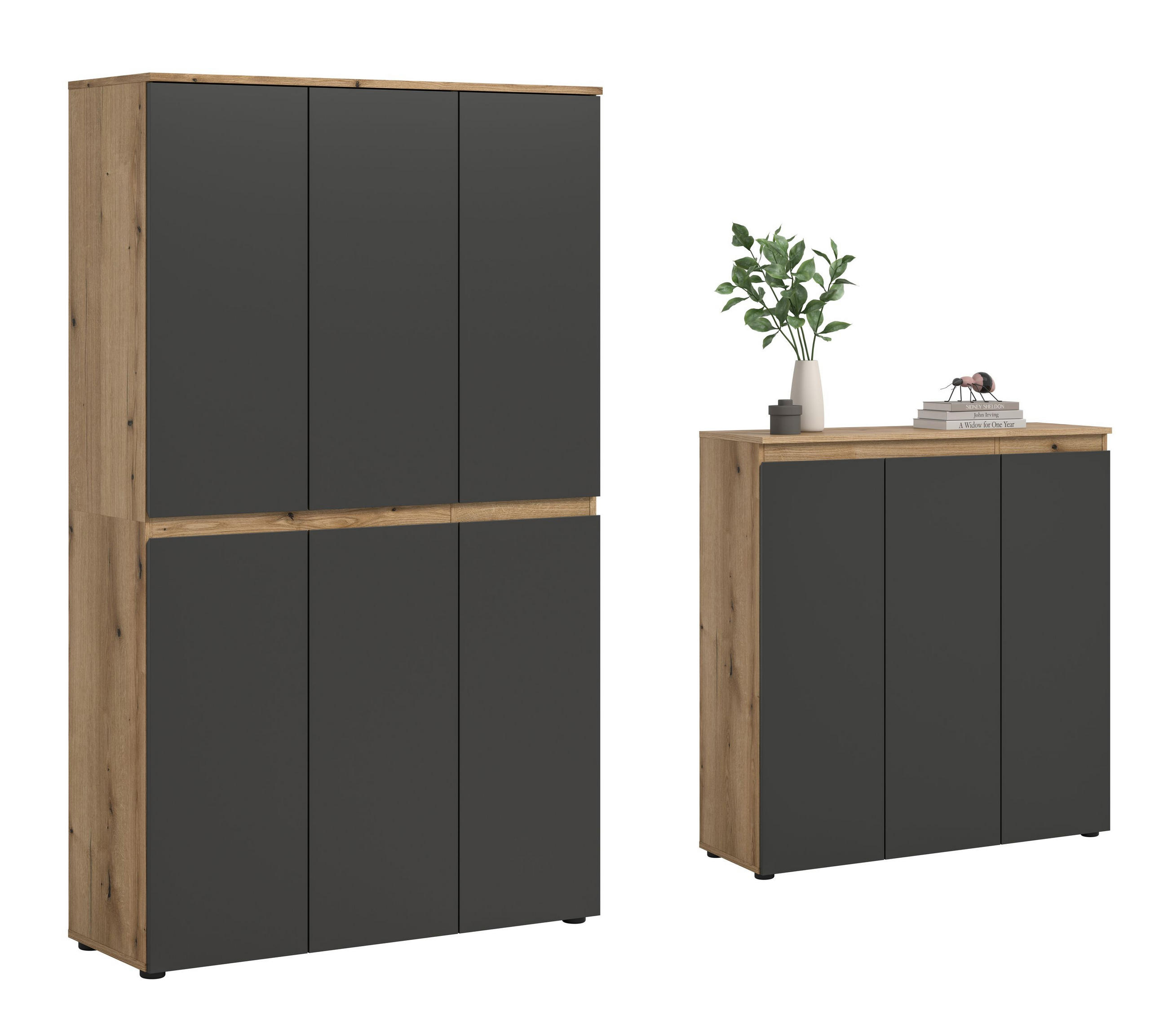 UNIVERSALSCHRANK SCARPA (B/H/T: ca. 235/175/37 cm) in Evoke Oak Nachbildung/anthrazit - Eichefarben, Holzwerkstoff (235/175/37cm)