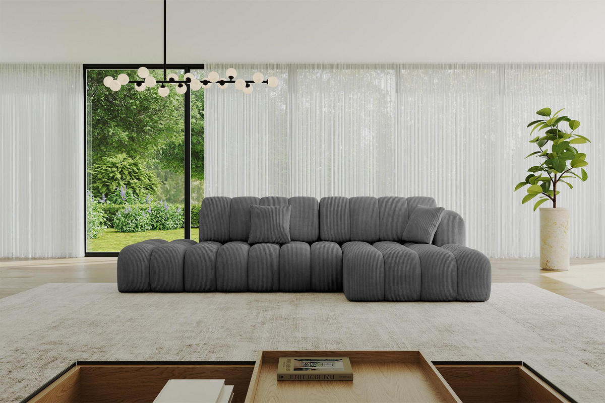 ECKSOFA mit Schlaffunktion Ottomane RECHTS OLEA-L2 321x164x75 Dunkelgrau Cord - Taupe/Schwarz, Holzwerkstoff/Kunststoff (164/321cm) - ALTDECOR