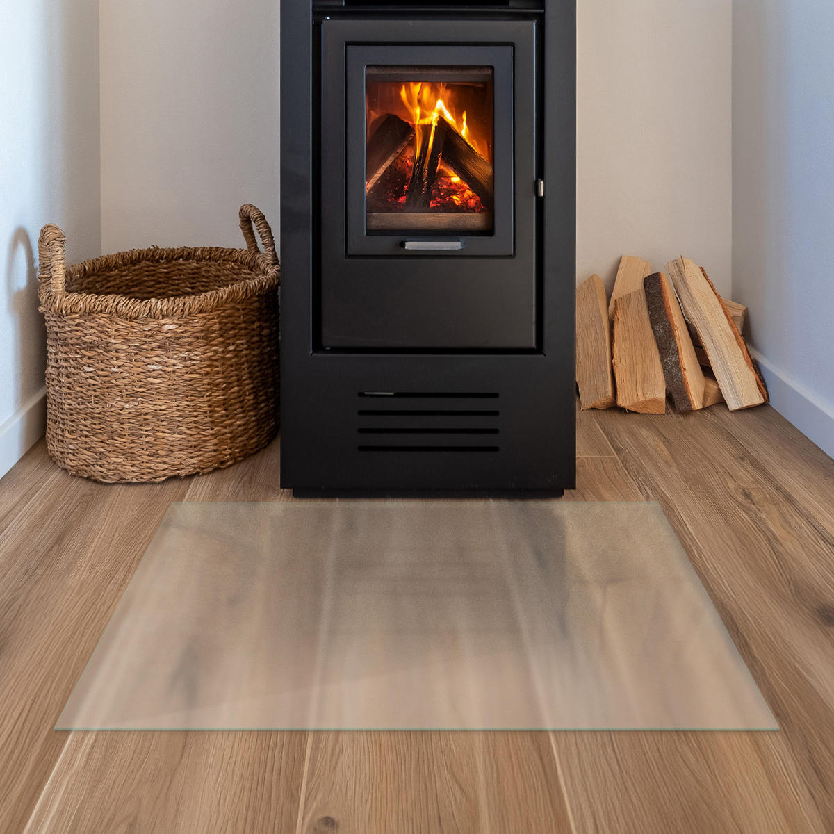 SKLENĚNÁ PODLOŽKA pod kamna 80x60 cm – mléčné sklo - průhledná, sklo (80/60/0.4cm) - TULUP