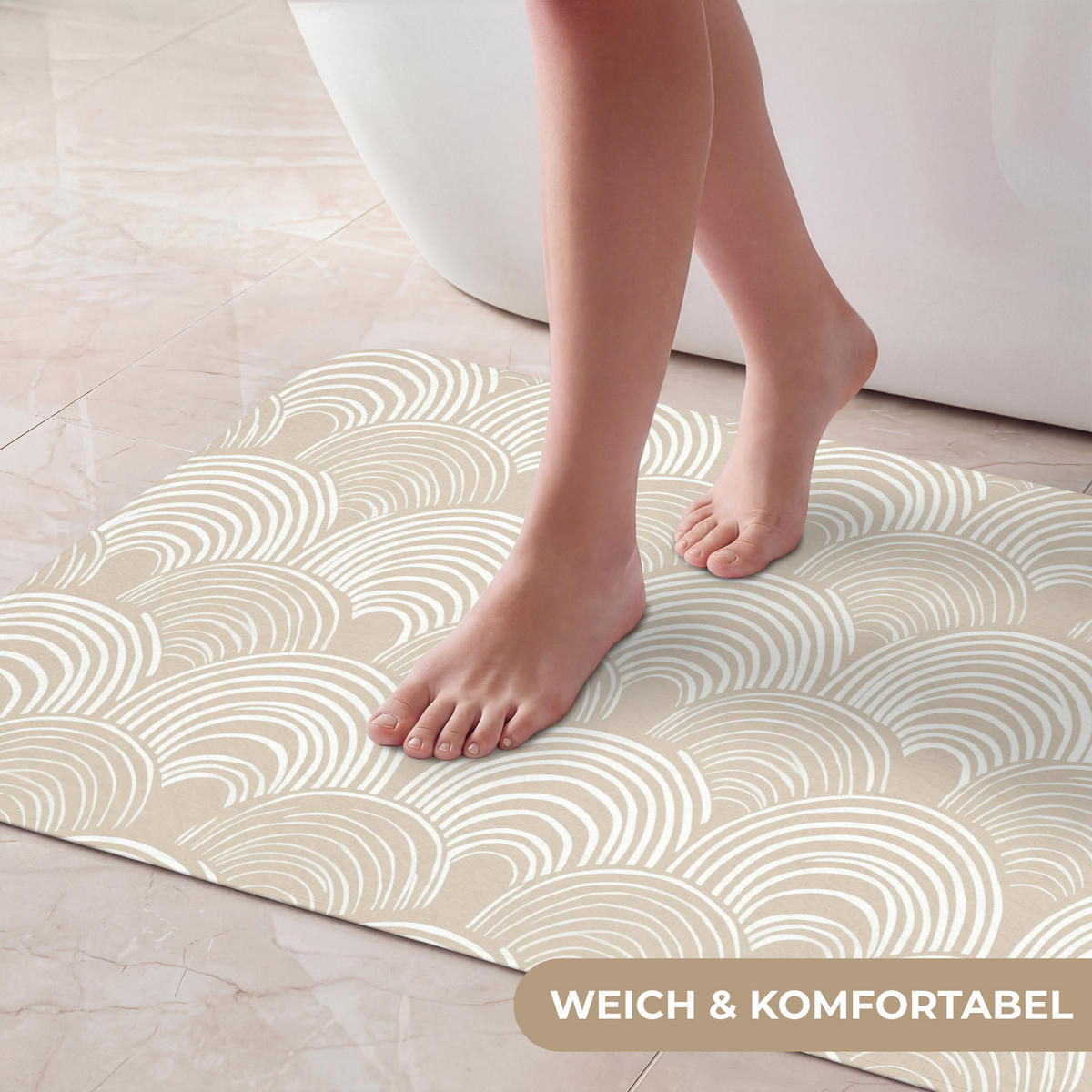 KOUPELNOVÁ PŘEDLOŽKA Vlny - Textura - Béžová 80x50 cm - kašmírová, textil/plast (80/50cm) - OnlyWow