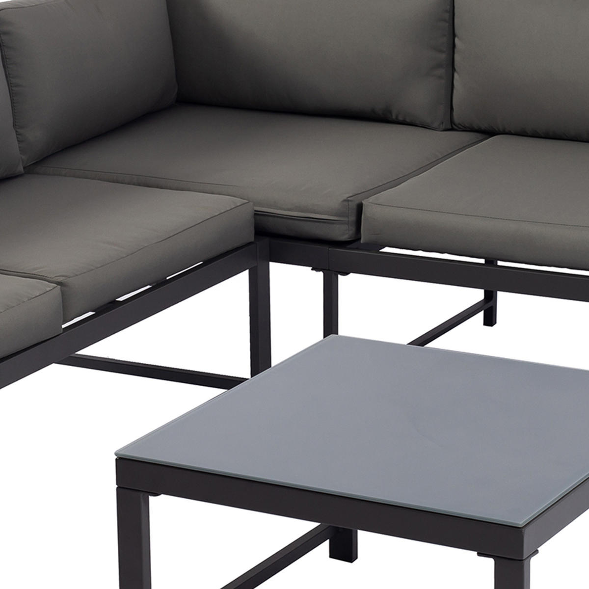 LOUNGESET Tamworth - Ecksofa und Loungetisch, Aluminium grau, Tisch mit Glasplatte, mit Polstern - Grau, Metall - TPFGarden
