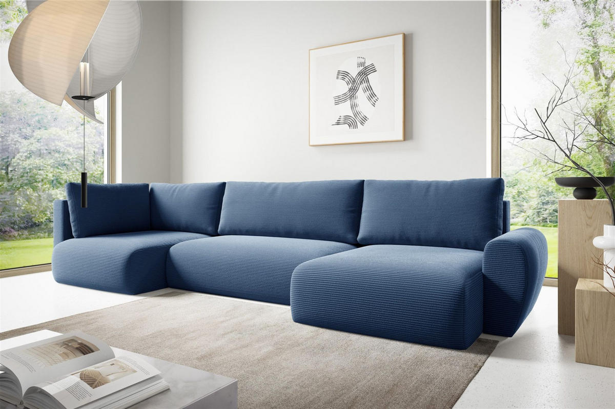 WOHNLANDSCHAFT Galan Mit Schlaffunktion - Blau, Holzwerkstoff/Textil (153/70/385cm) - Fun Möbel