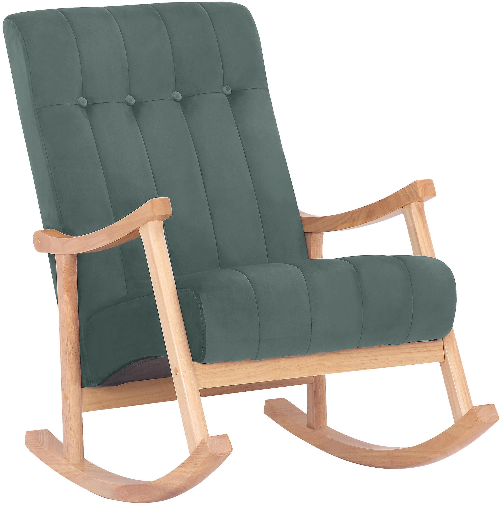 SCHAUKELSTUHL Samt Natura/Grün - Eukalyptusholzfarben/Grün, Holz/Textil (62/98/92cm) - CLP