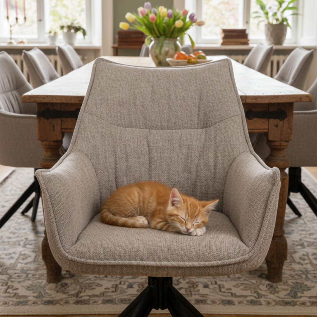 ESSZIMMERSTUHL Ginosa drehbar 4er-Set - Beige/Hellgrau, Textil/Metall (62/90/66cm) - Mr. Deko