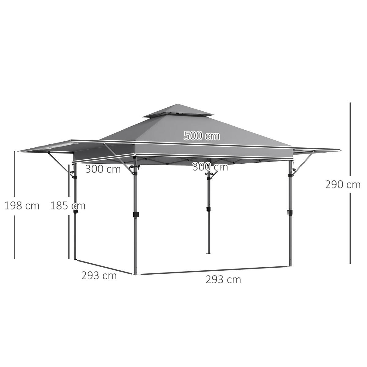 PAVILLON DE-13972 Pop-up 5/3 m, 2 Seitenwände - Grau, Metall (300/290/500cm) - ComfortXL