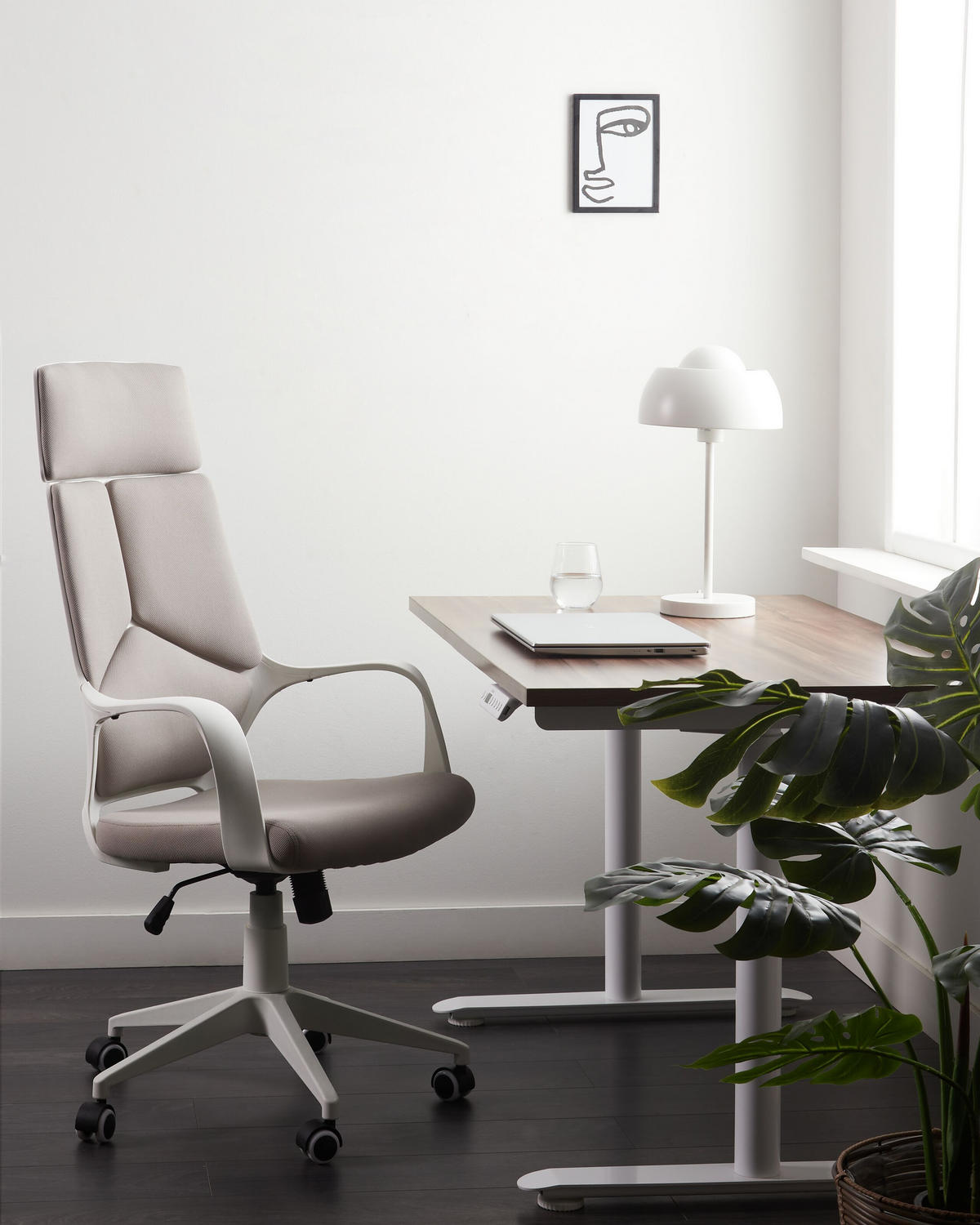 BÜROSTUHL Taupe Delight - Beige/Weiß, Textil (64/116/64cm) - Beliani