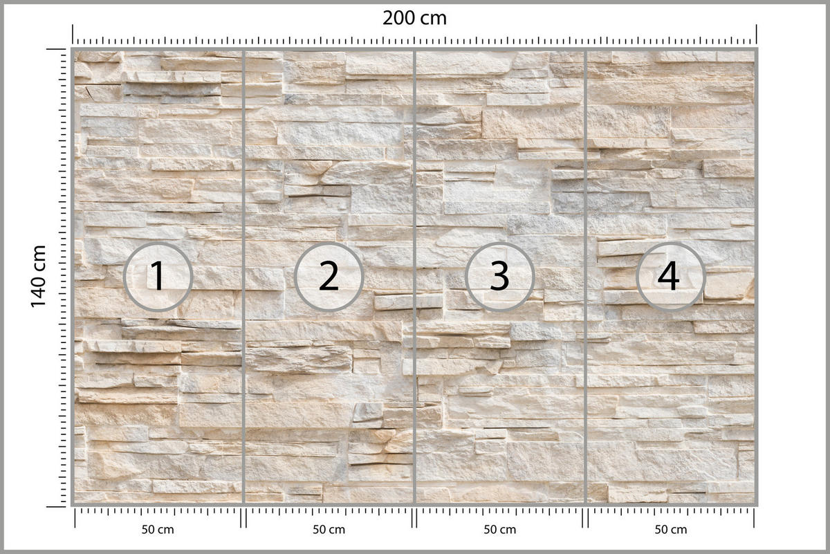FOTOTAPETE für Wohnzimmer Beige Ziegel Rustikal Wand 200x140 - Beige/Braun, Papier (200/140cm) - Muralo