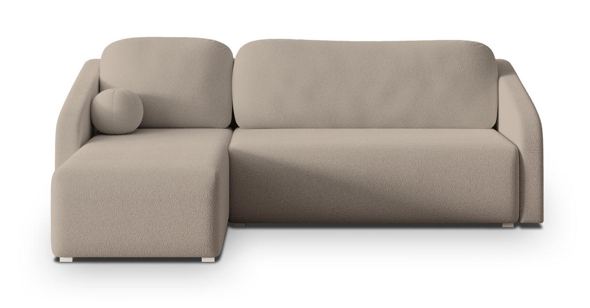 ECKSOFA MARELLO Beige Boucle-Stoff mit Schlaffunktion - Beige, Holz (220/143cm) - MASSENO