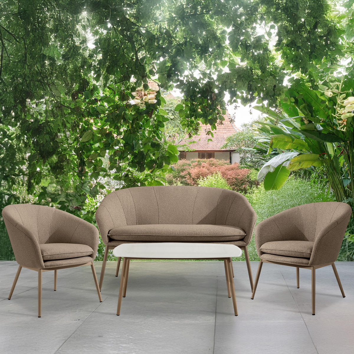 GARTENSOFA SOLIS Loungesofa, - Hellbraun, Textil/Metall (118/76/66cm) - KONSIMO®