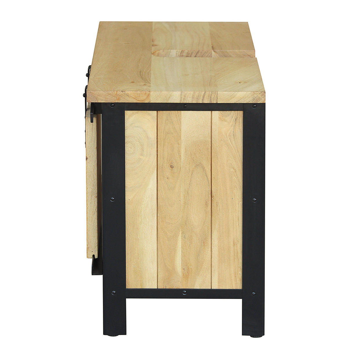WASCHBECKENUNTERSCHRANK - Akazie massiv / Metall - Akazie / Schwarz - Akaziefarben, Holz/Metall (70/60/40cm) - home24