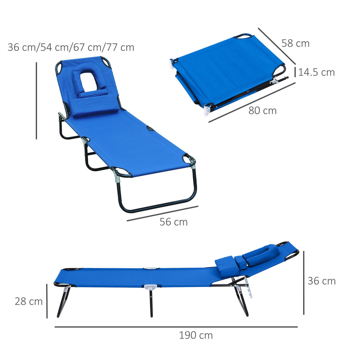 SONNENLIEGE aus Oxford-Gewebe 190x56x28 cm in Blau mit Lesefenster - Blau, Textil (56/28/190cm) - Modfu