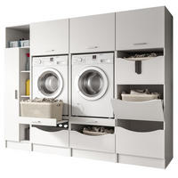 WASCHMASCHINENSCHRANK weiß Set 4-teilig, Waschmaschinenumbau 242 cm mit viel Stauraum - Silberfarben/Weiß, Glas/Holzwerkstoff (242/192/68cm) - Inn.Furn