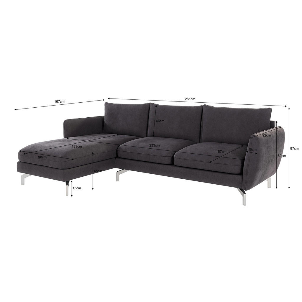 Thumbnail - S-Style Möbel Ecksofa, Graphit, Holz, Textil, Echtholz,Buche, Birke, 5-Sitzer, Füllung: Silikon,Schaumstoff, Eckteil, L-...