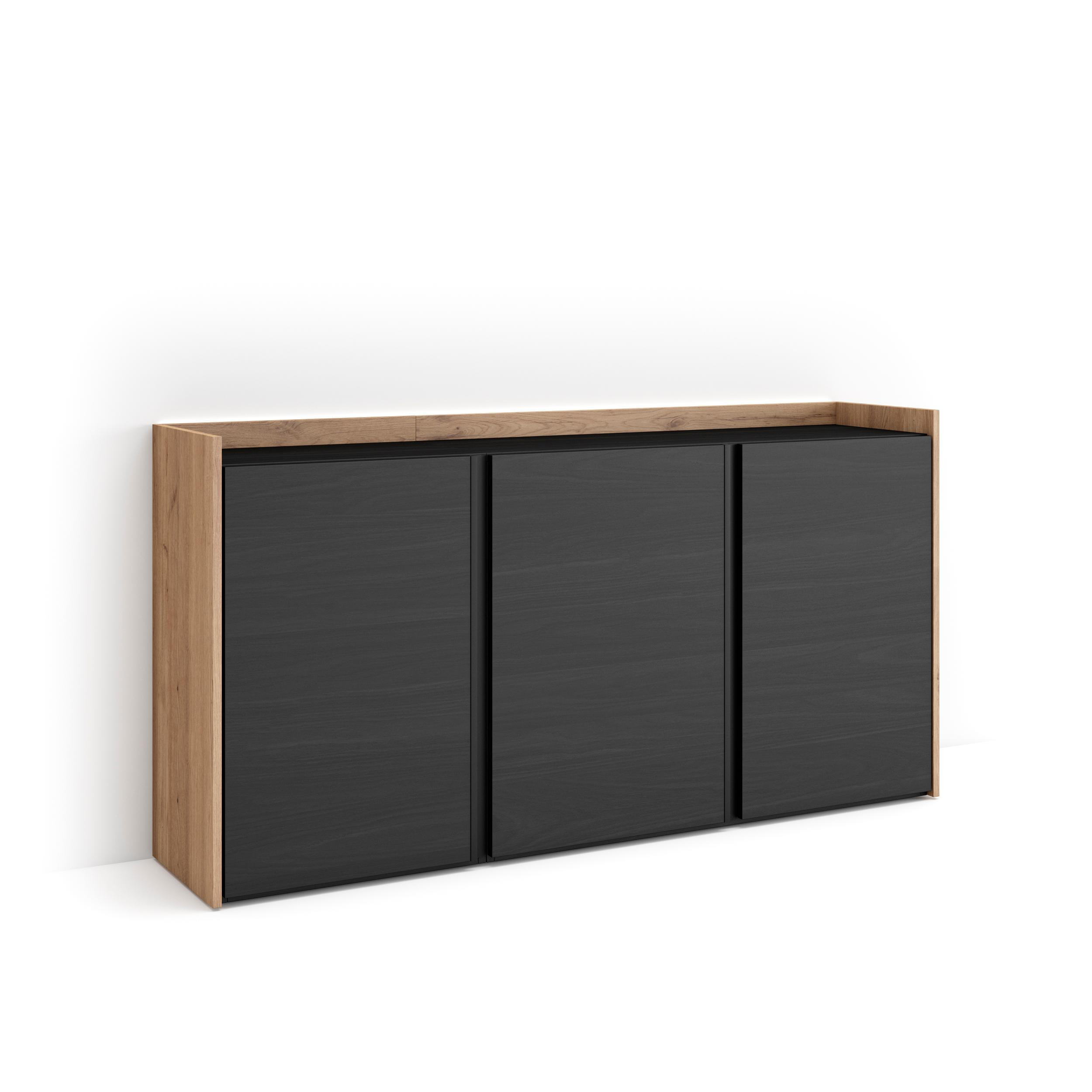 SIDEBOARD, Schwarz und Eiche, 156/35/80cm, mit Led - Schwarz, Holzwerkstoff (156/80/35cm) - Skraut Home