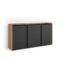 SIDEBOARD, Schwarz und Eiche, 156/35/80cm, mit Led - Schwarz, Holzwerkstoff (156/80/35cm) - Skraut Home