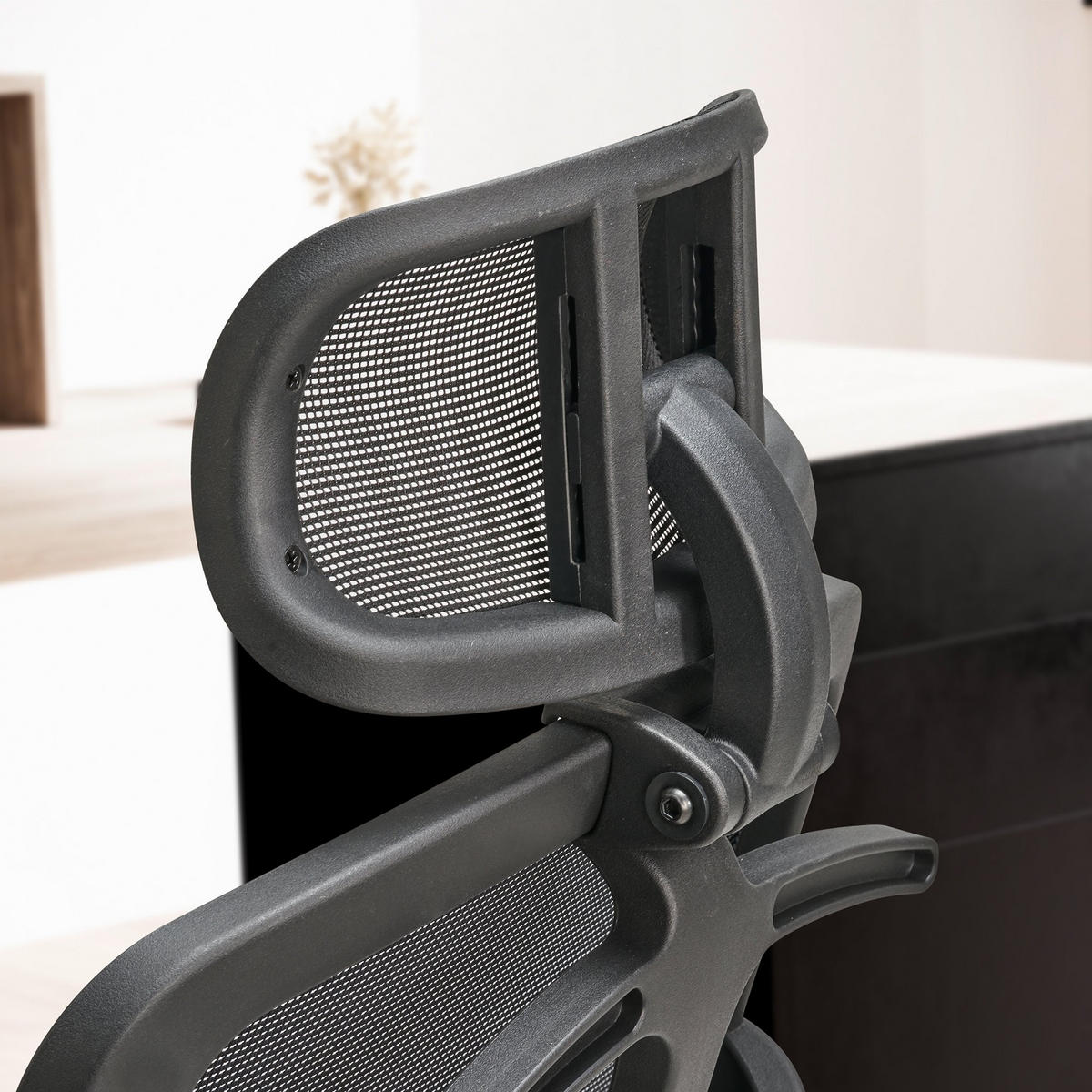 BÜRODREHSTUHL Schwarz Mesh mit Synchronmechanik, 3D-Armlehnen und Aluminiumfuß ALTAI - Silberfarben/Schwarz, Kunststoff/Textil (68/130/68cm) - KADIMA DESIGN