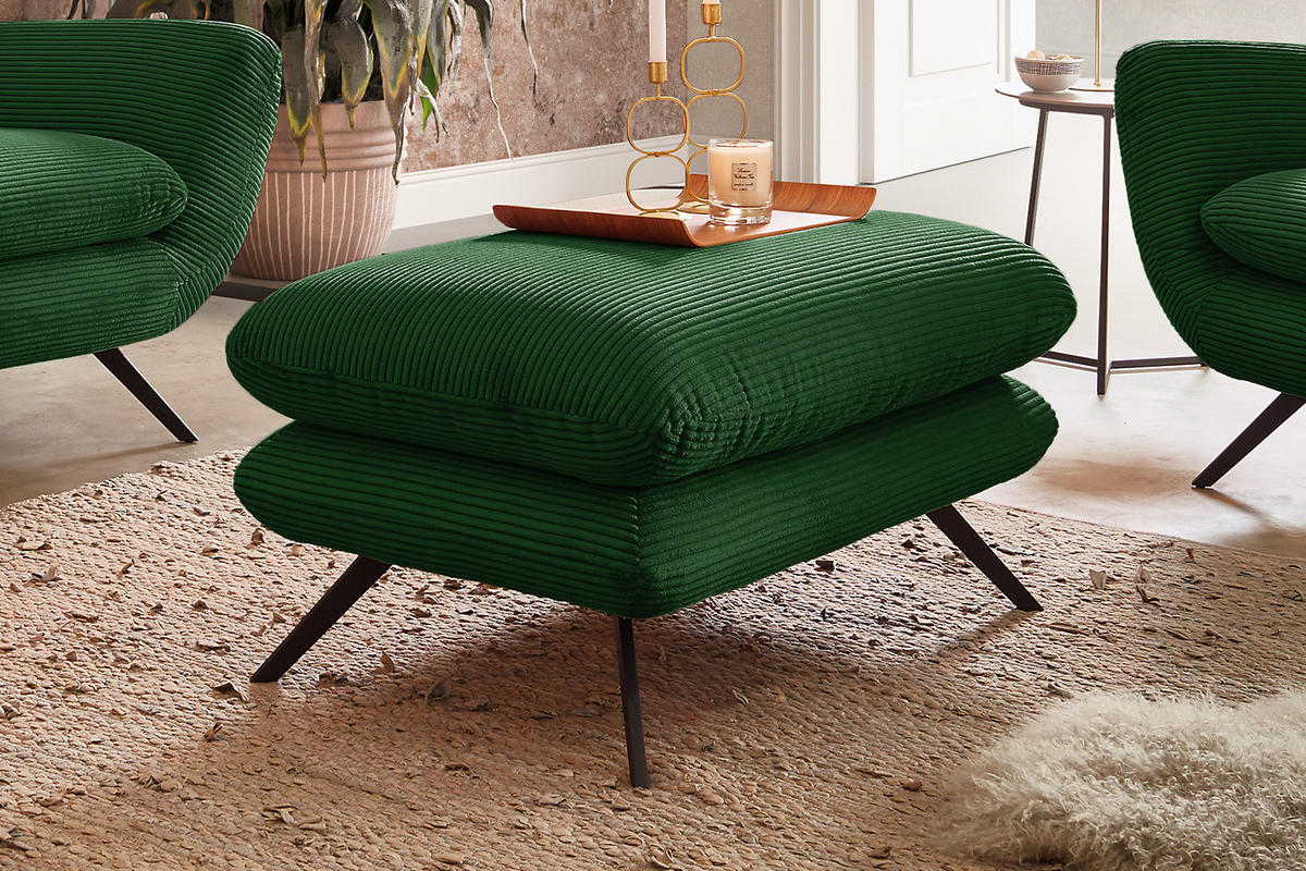 HOCKERBANK CHARME Smaragdgrün Cord - Smaragdgrün, Textil (90/45/60cm) - KAWOLA
