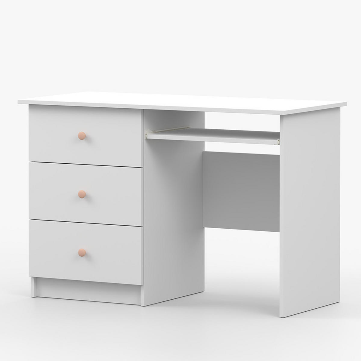 SCHREIBTISCH OLAF I 115/77/53cm Weiß, Griff Rosa - Rosa/Weiß, Holzwerkstoff/Metall (115/77/53cm) - imoebel24