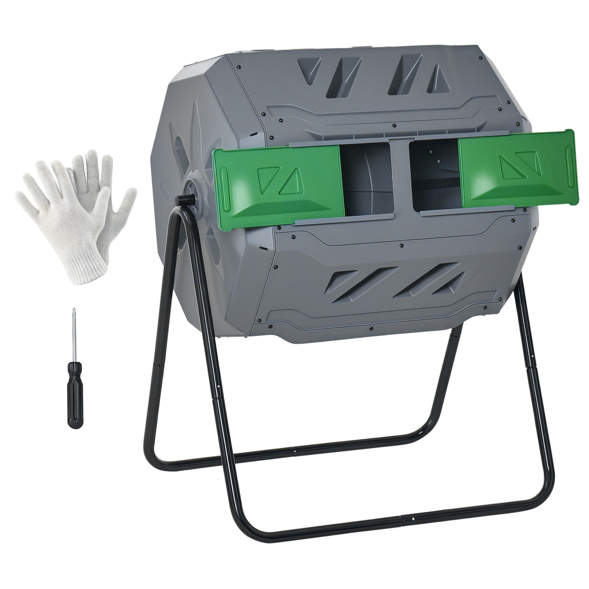 KOMPOSTBEHÄLTER DE-10334 160 L drehbar mit 2 Kammern Grau - Grau, Metall (64/96/71cm) - ComfortXL