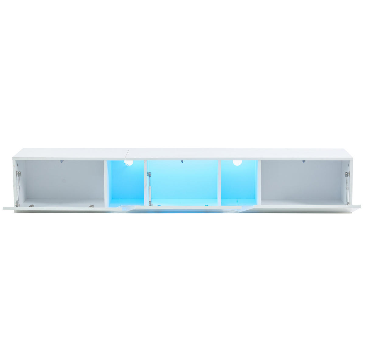 WANDMONTIERTER TV-Schrank aus Spanplatte und Acryl 180x35x30 cm Weiß mit LED-Beleuchtung und 3 Klapptüren - Weiß, Holzwerkstoff (180/30/35cm) - IVMEU