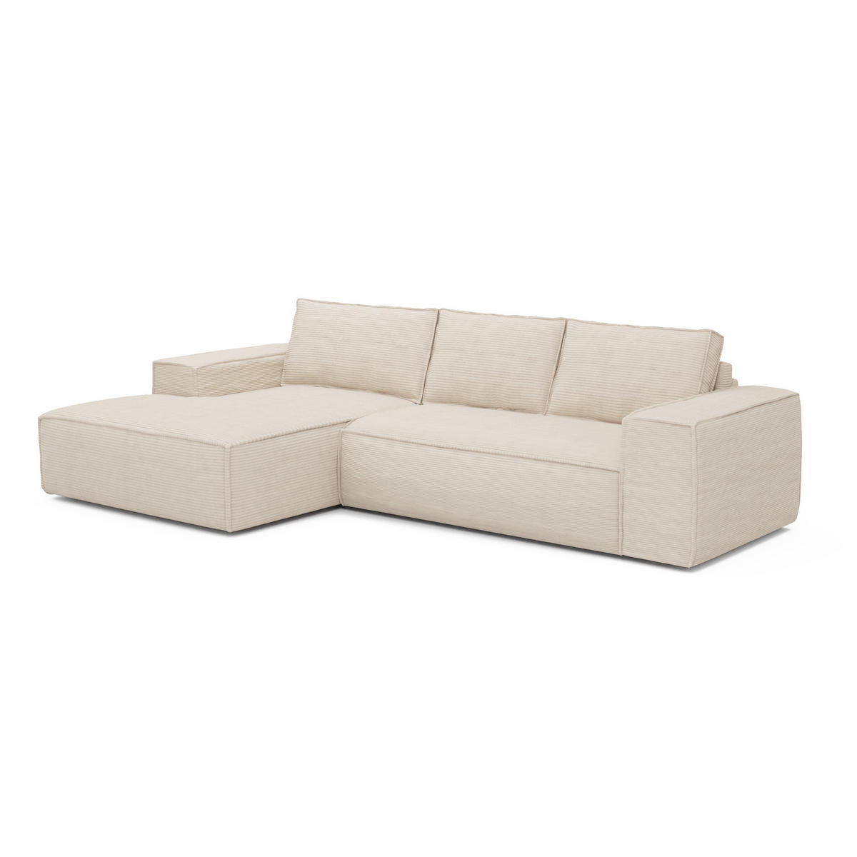 ECKSOFA LINKS Gerippter Samt Creme 302cm - Creme, Textil (165/302cm) - Sia Home