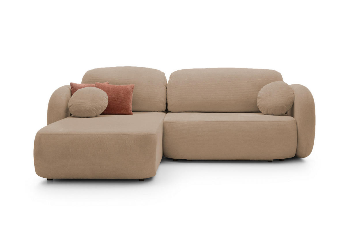ECKSOFA OLIO L-Form Schlaffunktion mit Bettkasten, lose Rückenkissen, freistehend, LINKS 174x248 cm Cappuccino - Cappuccino, Holz/Textil (174/248cm) - DomoHome