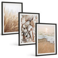 BILDER SET 3er Set - 40x60 cm Schwarzer Rahmen - Strandmotive, Muscheln, Wellen - Schwarz, Kunststoff (40/60cm) - TULUP