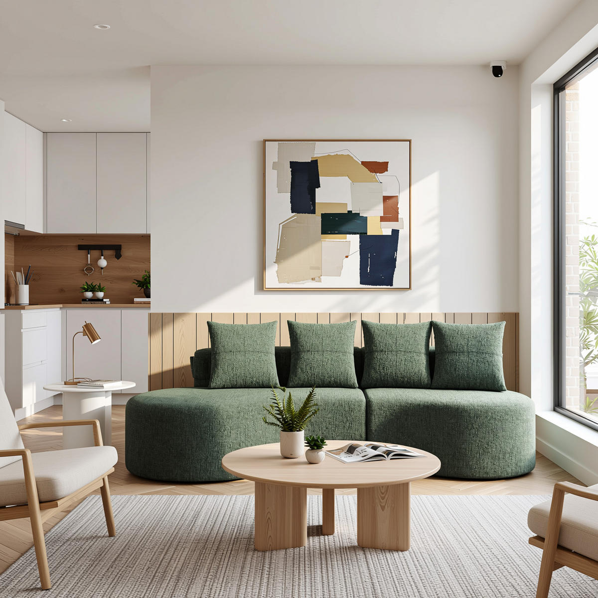 3-SITZER SOFA leinenstoff farbwahl mit getränkehalter & seitentaschen - Grün, Textil (240/63/109cm) - Urban Meuble