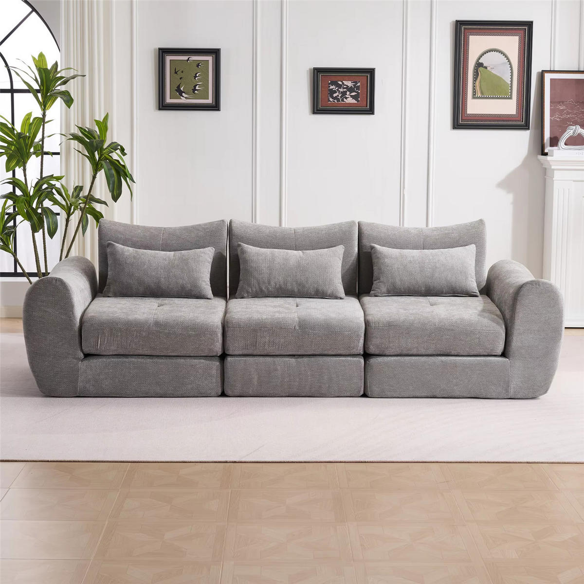 SCHLAFSOFA 3-Sitzer, Chenille Sofa mit Kompressionsdesign, Grau - Grau, Textil (262/78/97cm) - Kaket