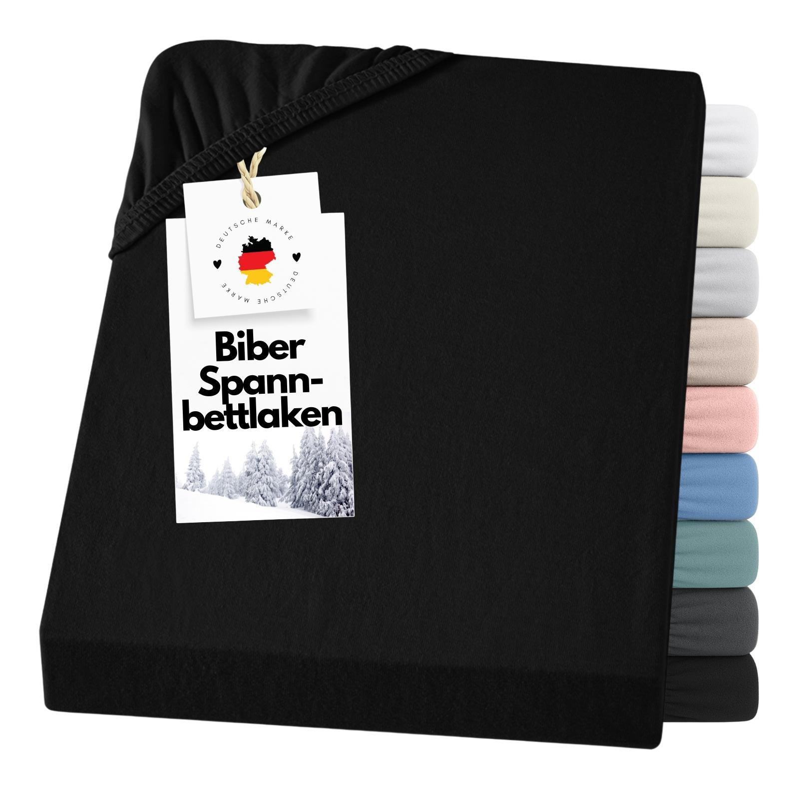 BIBER-SPANNBETTLAKEN 180x200 Warme Winter Flanell Bettlaken aus 100% Baumwolle, Spannbetttuch Laken Uni Schwarz - Made in Germany - Schwarz, Textil (180/200cm) - Carpe Sonno