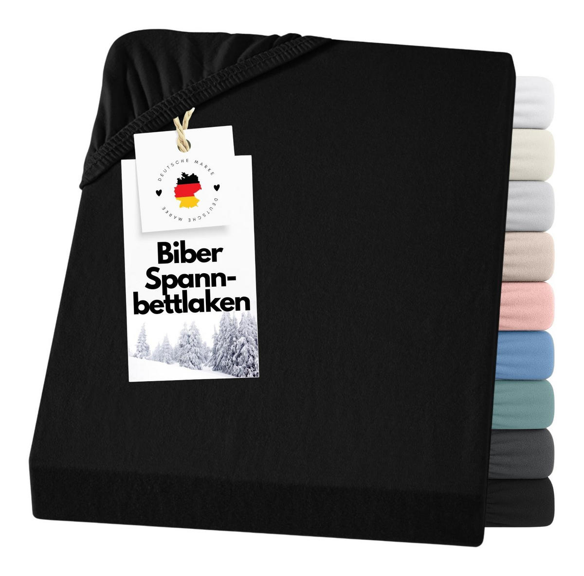 BIBER-SPANNBETTLAKEN 180x200 Warme Winter Flanell Bettlaken aus 100% Baumwolle, Spannbetttuch Laken Uni Schwarz - Made in Germany - Schwarz, Textil (180/200cm) - Carpe Sonno