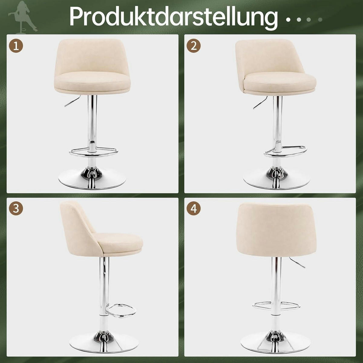 BARHOCKER 2er Set höhenverstellbar PU-Leder Beigeweiß - Beige, Kunststoff (48/85/45cm)