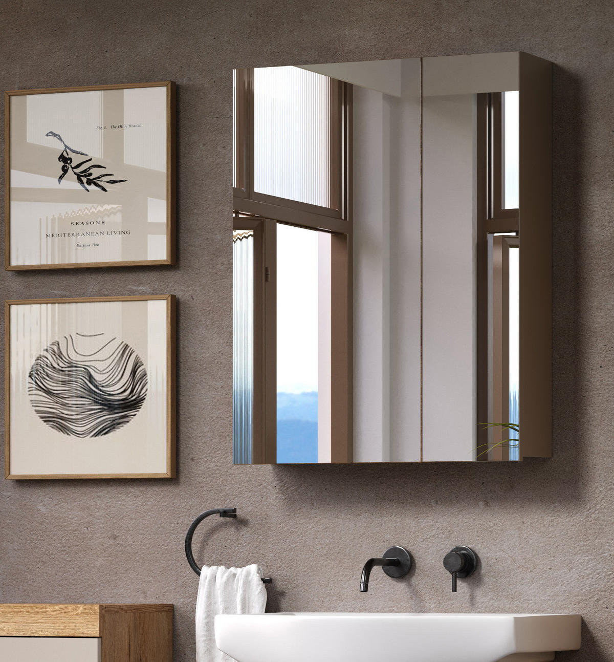 SPIEGELSCHRANK Kaschmir 60 x 77 cm, Badschrank 2-türig - Kaschmir/Silberfarben, Glas/Holzwerkstoff (60/77/17cm) - Top.Furn
