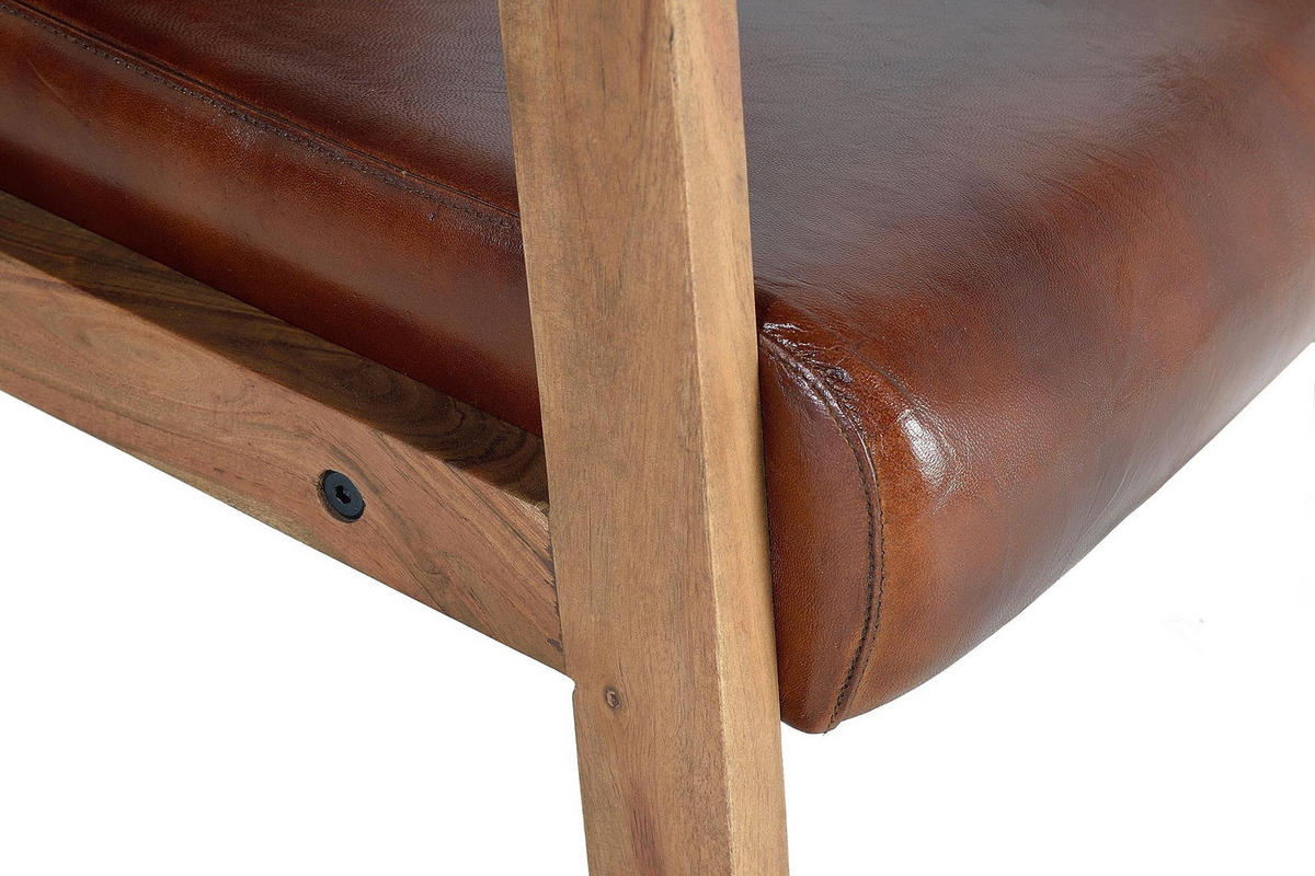 SESSEL aus Leder und Holz - Braun, Fell (60/82/65cm) - Giner y Colomer