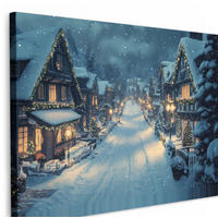 LEINWANDBILD Weihnachtsdorf - Weihnachten - Schnee - Winter XXL 150x100 cm - Dunkelblau, Textil (150/100cm) - MuchoWow