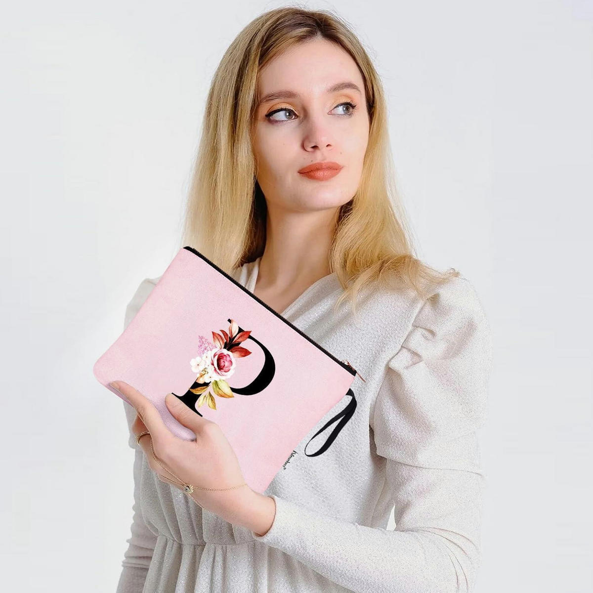 KOSMETIKTASCHE mit Initialdruck P Pink - Rosa, Textil (5/16/24cm)