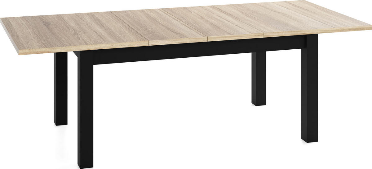 ESSTISCH Lindberg ausziehbar verlängerbar rechteckig, Eiche Sonoma Hellbraun 160-240/90/77 cm - Schwarz/Sonoma Eiche, Holz/Holzwerkstoff (160/90/76.5cm) - WFL GROUP