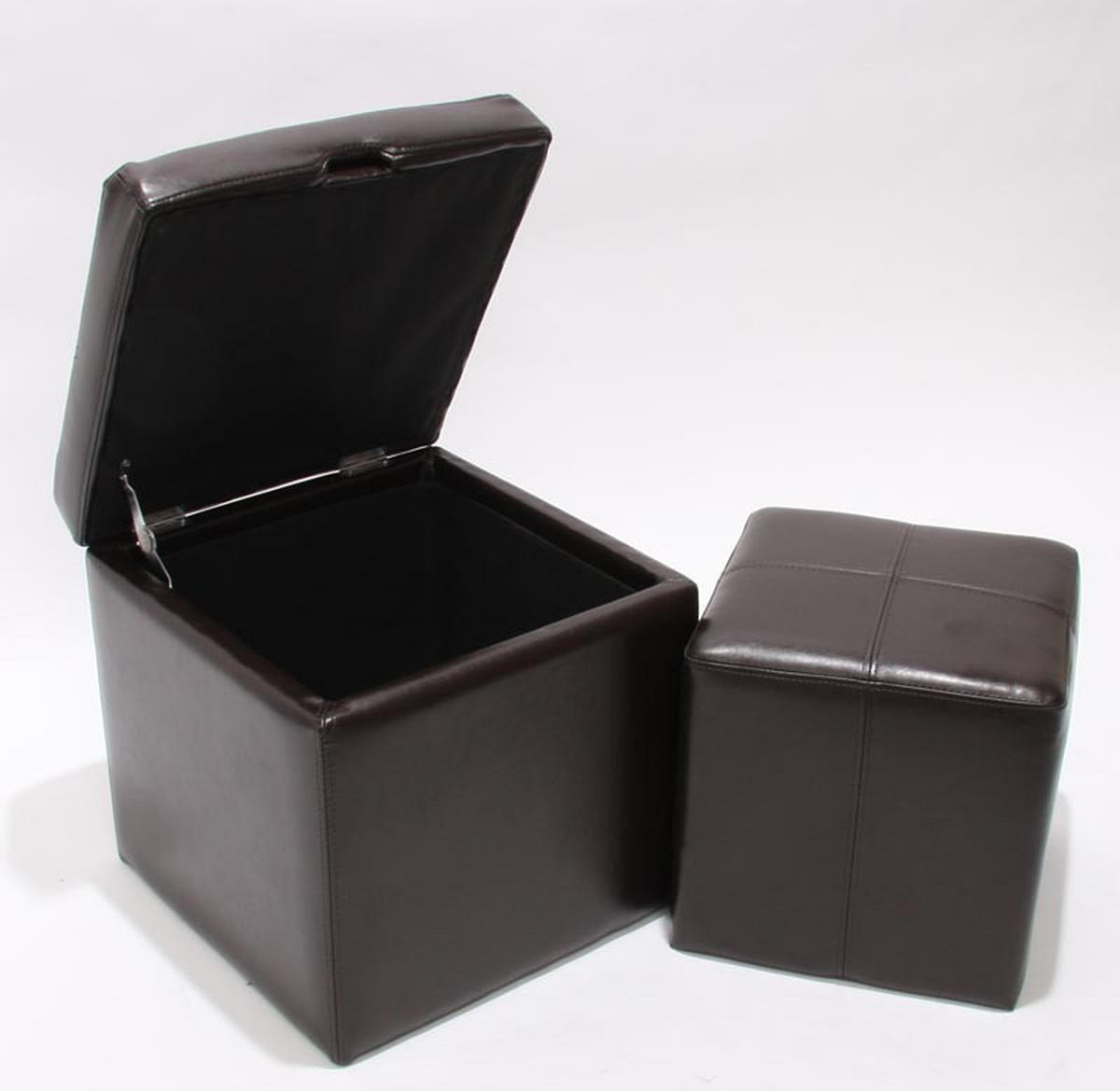 SITZHOCKER 2er Set Aufbewahrungsbox Small Lars 45x44x44cm Braun Leder + Kunstleder - Braun, Kunststoff (44/45/44cm) - BERLINLODGE